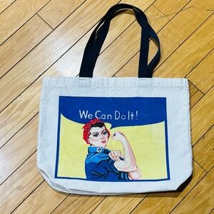 Canvas 'We Can Do It!' Rosie the Riveter Tote Bag - Navy Cream